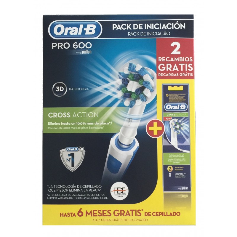 Oral B PRO 600 CrossAcion pack cepillo de dientes eléctrico + 2 recambios