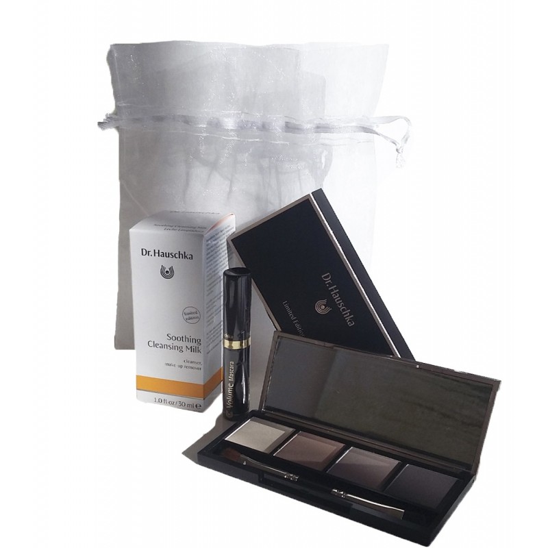 Dr. Hauschka kit maquillaje de ojos: paleta de 4 colores + máscara de ojos 6 ml + leche limpiadora 30 ml