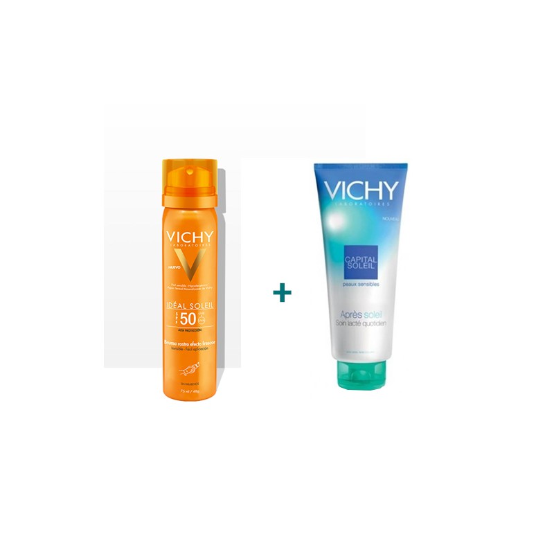 Vichy Capital Soleil bruma hidratante invisible SPF50+ en spray 200 ml + after sun 100 ml+agua termal 50ml